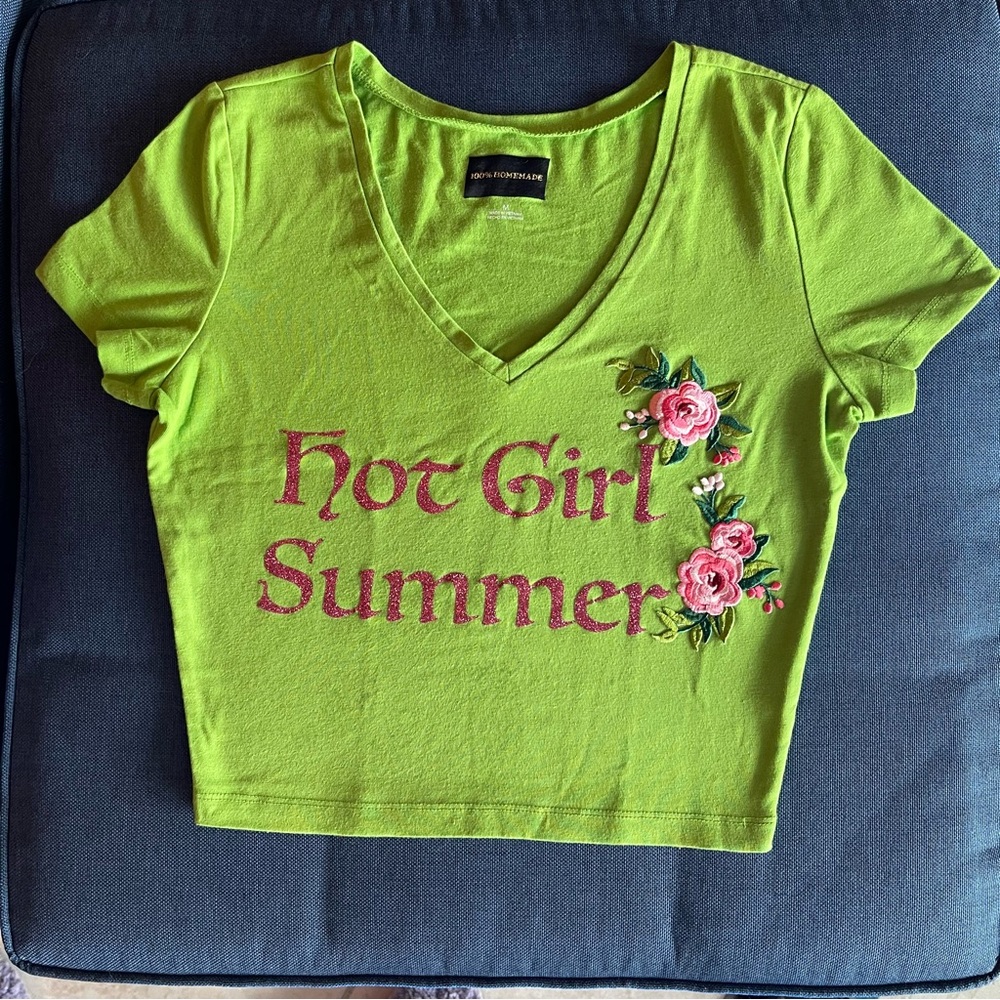 'Hot Girl Summer' Embroidered Crop Top
